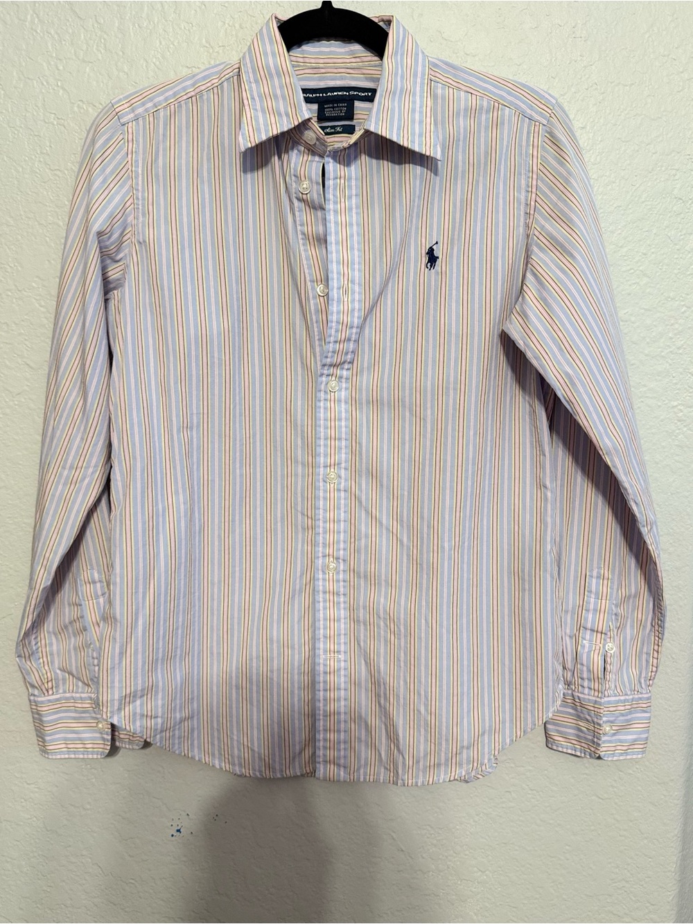 Ralph Lauren Women's Striped Button-Down Shirt in Light Blue, White & Peach